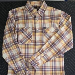 Hales Aficionado Men's Plaid Button-Down Shirt-Cream and Purple with Pearl Snaps